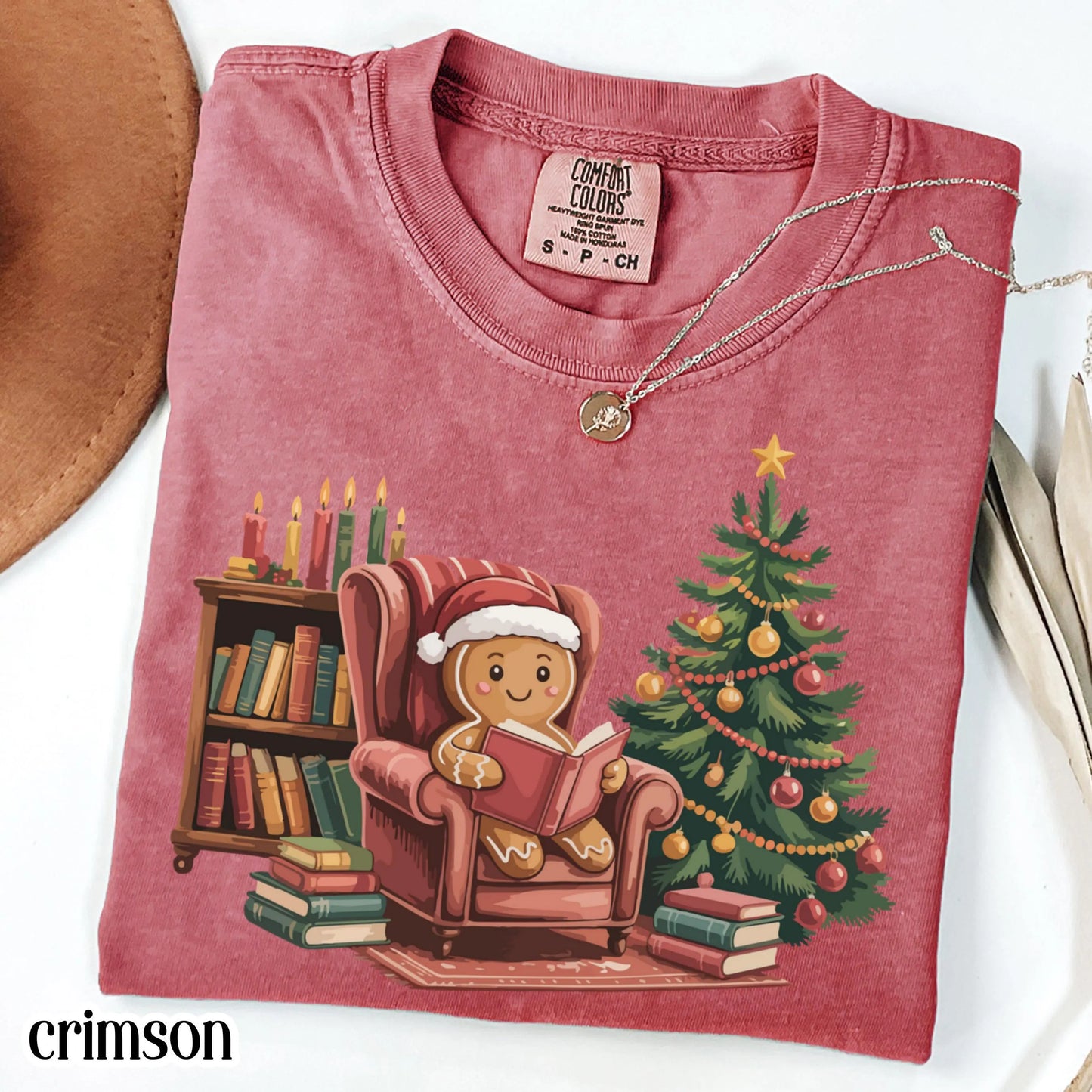 Gingerbread Christmas Comfort Colors Shirt Reading Boook Ginger Bread Cookie Tee Book Lover Xmas Tshirt Retro Holiday Tree Christmas Shirt