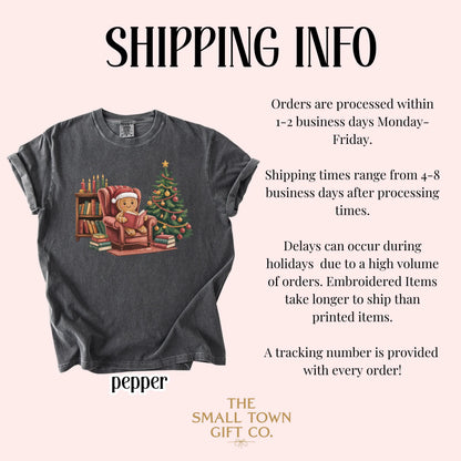Gingerbread Christmas Comfort Colors Shirt Reading Boook Ginger Bread Cookie Tee Book Lover Xmas Tshirt Retro Holiday Tree Christmas Shirt