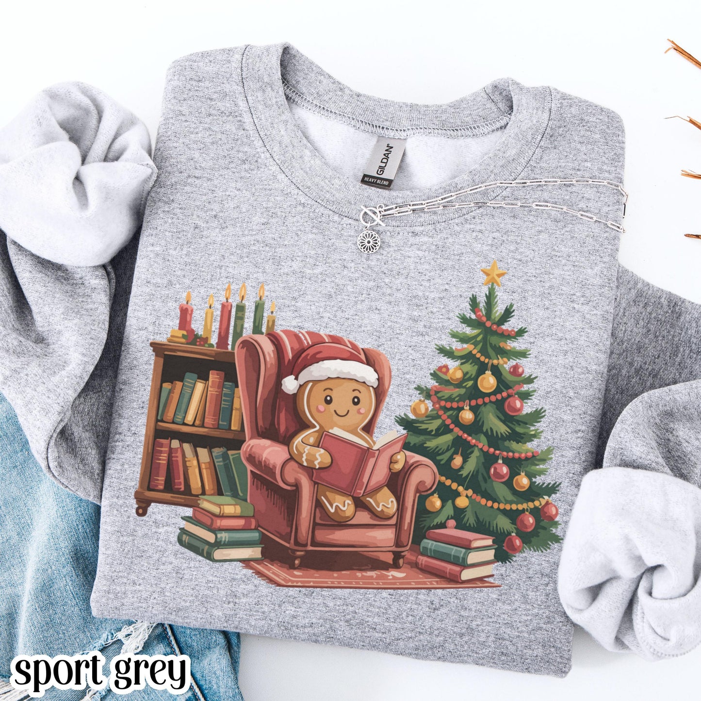 Gingerbread Book Reader Christmas Sweatshirt