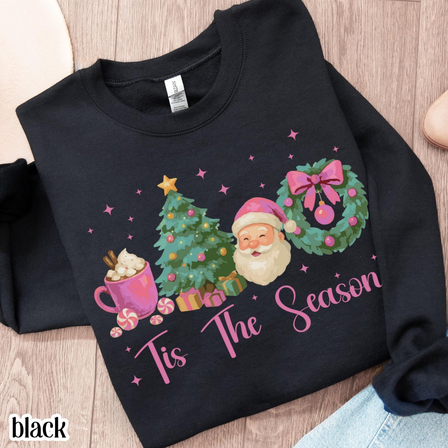 Tis The Season Pink Santa & Hot Cocoa Sweatshirt