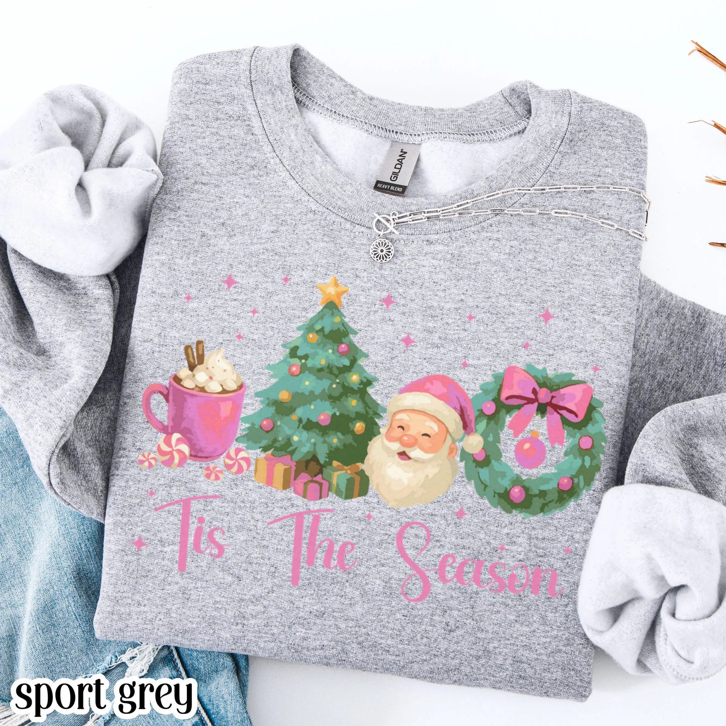Tis The Season Pink Santa & Hot Cocoa Sweatshirt