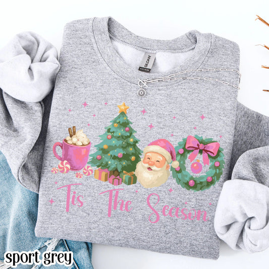 Tis The Season Pink Santa & Hot Cocoa Sweatshirt