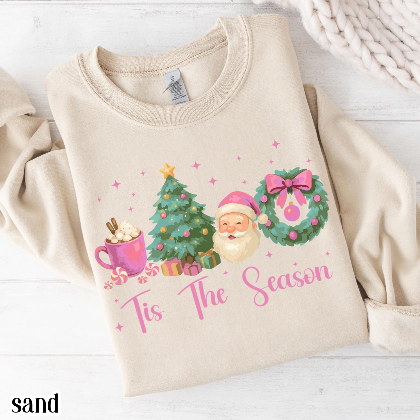 Tis The Season Pink Santa & Hot Cocoa Sweatshirt