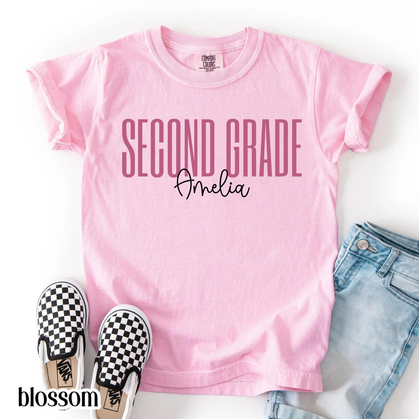 Youth Custom Comfort Colors Shirt Second Grade 2nd 3rd 4th 5th Grade School TShirt Personalaized Youth Tee Back To School Grade Level Tee