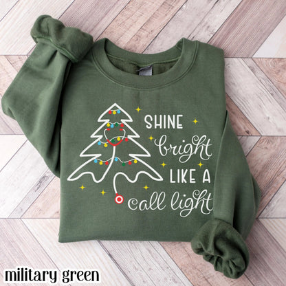 Shine Bright Like A Call Light Christmas Nurse Sweatshirt