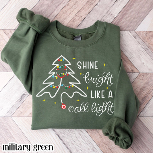 Shine Bright Like A Call Light Christmas Nurse Sweatshirt