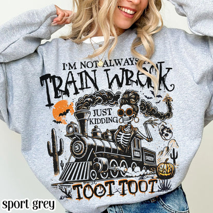 Funny Train Wreck Skeleton Gildan Sweatshirt