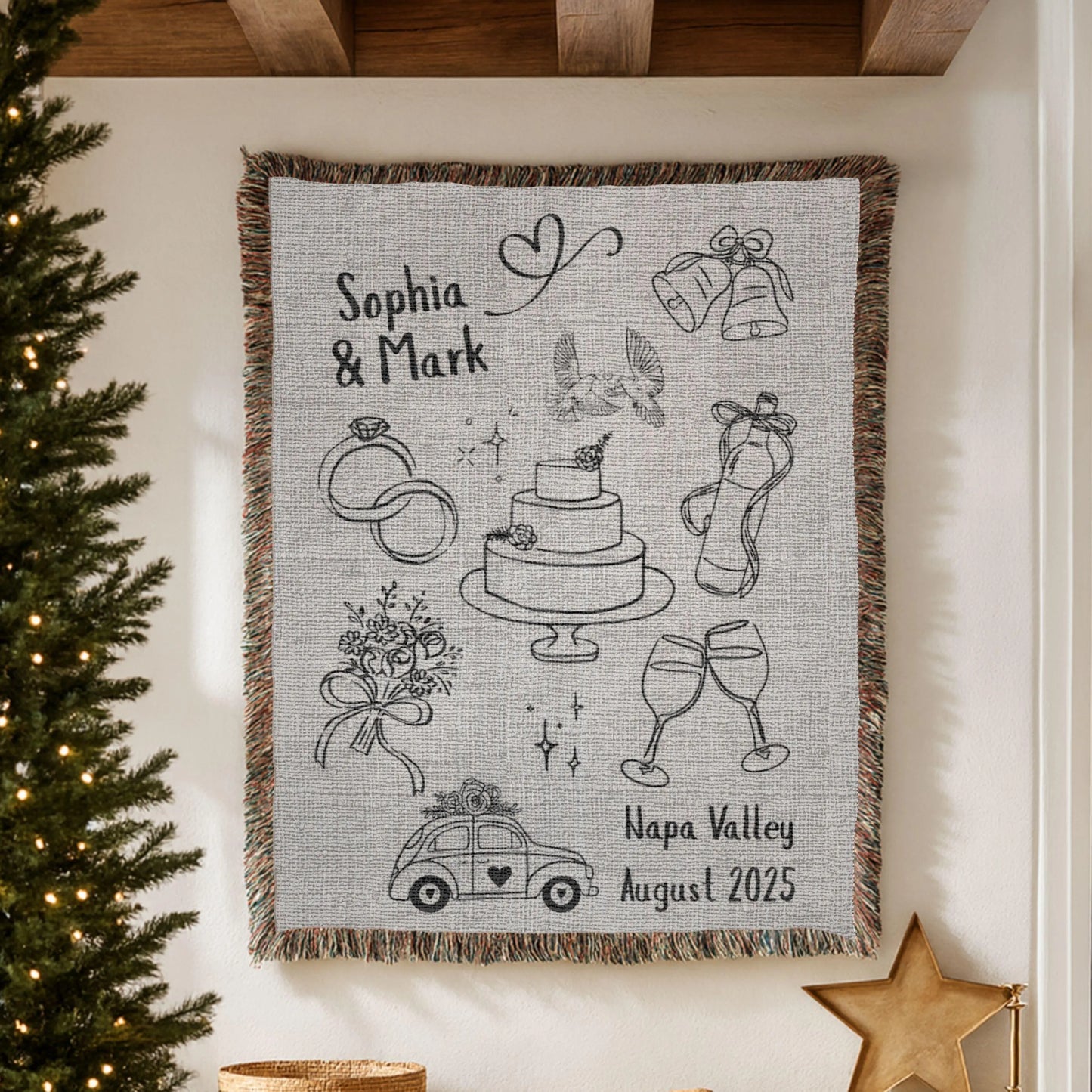 Wedding Woven Throw Blanket Personalized Napa Location Going To Chapel Custom Blanket Woven Tapestry Custom Bride Bridal Shower Blanket
