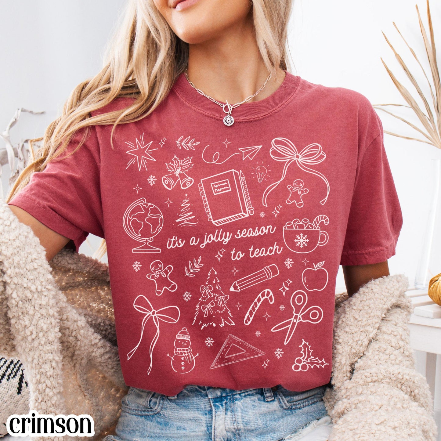 Teacher Christmas Comfort Colors Shirt Preschool Teach Tshirt Kindergarten 1st Grade Holiday Season Tee Festive Xmas Tee T-shirt Gift Women
