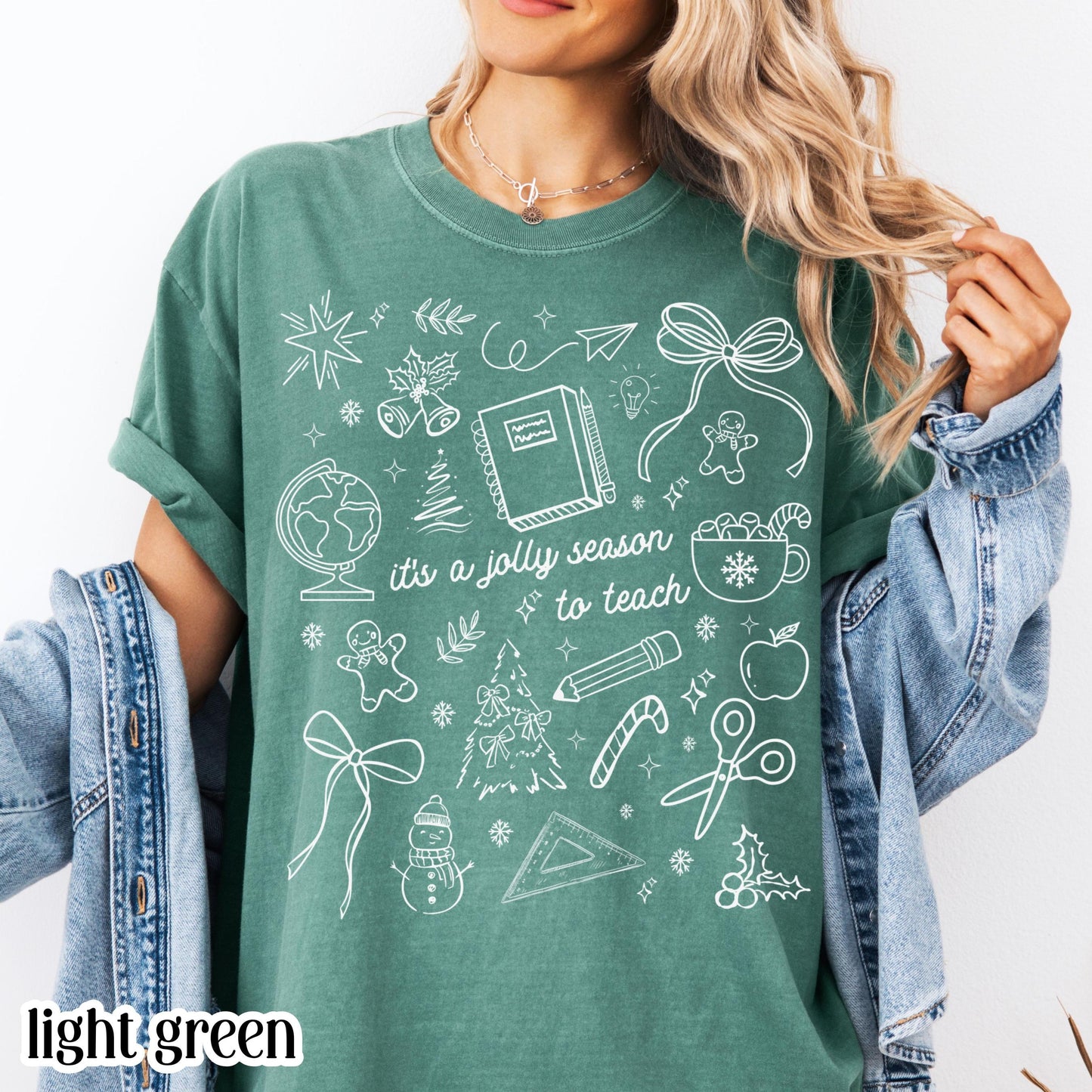 Teacher Christmas Comfort Colors Shirt Preschool Teach Tshirt Kindergarten 1st Grade Holiday Season Tee Festive Xmas Tee T-shirt Gift Women