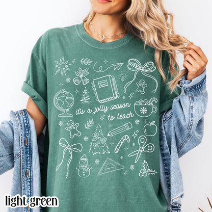 Teacher Christmas Comfort Colors Shirt Preschool Teach Tshirt Kindergarten 1st Grade Holiday Season Tee Festive Xmas Tee T-shirt Gift Women