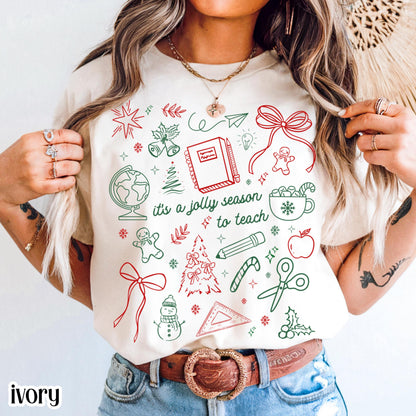 Teacher Christmas Comfort Colors Shirt Preschool Teach Tshirt Kindergarten 1st Grade Holiday Season Tee Festive Xmas Tee T-shirt Gift Women
