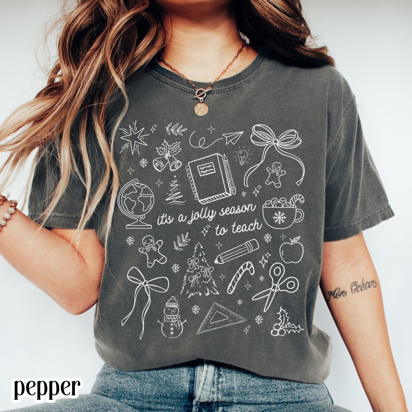 Teacher Christmas Comfort Colors Shirt Preschool Teach Tshirt Kindergarten 1st Grade Holiday Season Tee Festive Xmas Tee T-shirt Gift Women