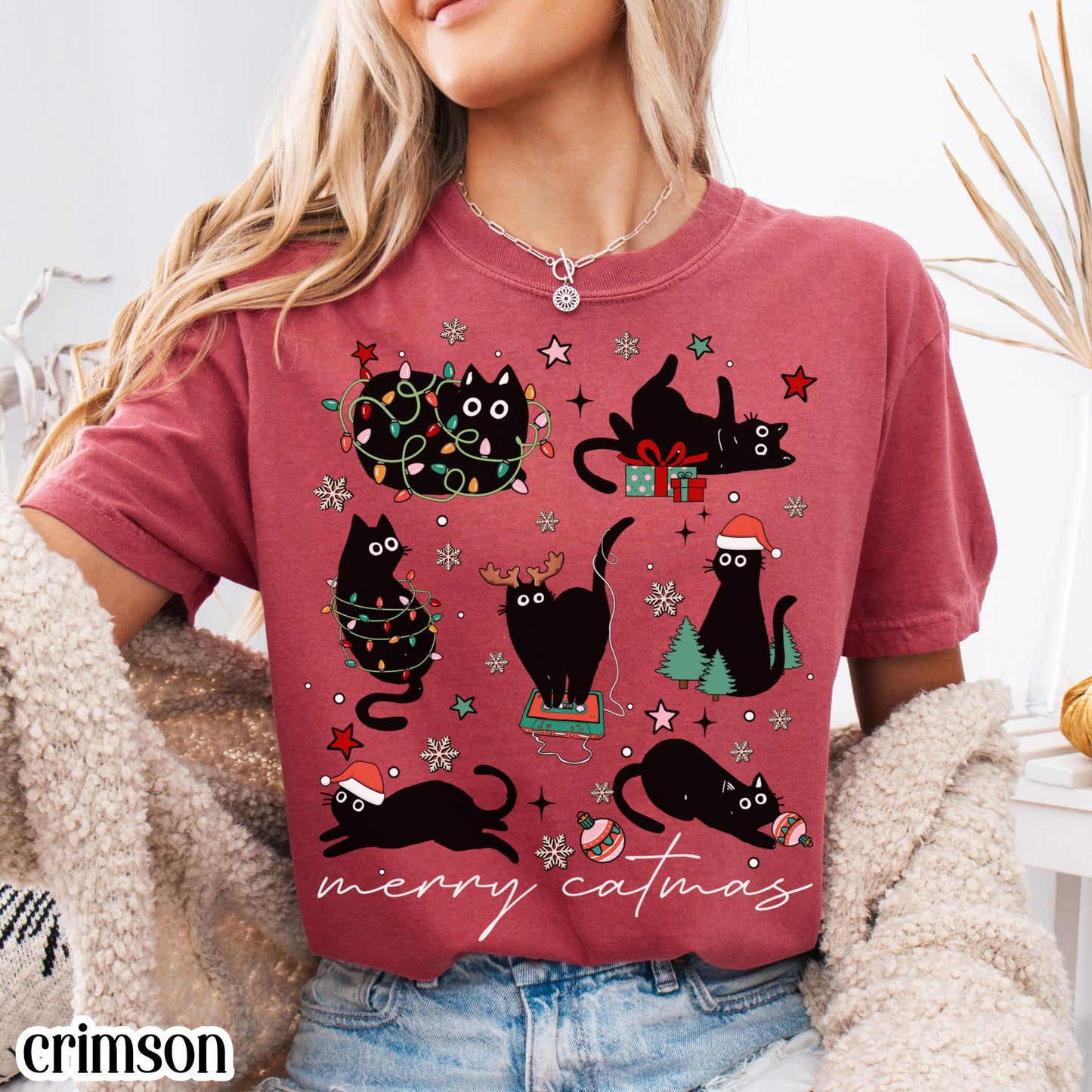 Funny "It's Fine" Christmas Cat Comfort Colors Tee
