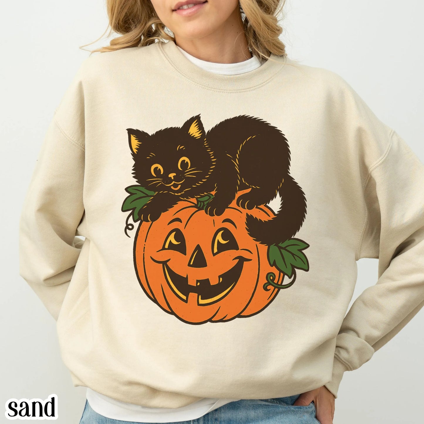 Vintage Black Cat Pumpkin Gildan Sweatshirt