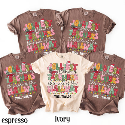 Christmas Teacher Group Shirt Comfort Colors Vacation Jolliest Bunch Of Teachers Preschool Tshirt Matching Kindergarten Holiday Crew Tee
