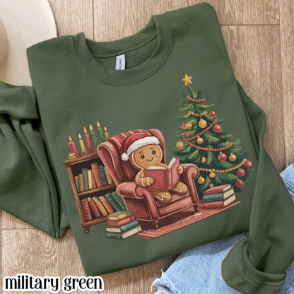 Gingerbread Book Reader Christmas Sweatshirt