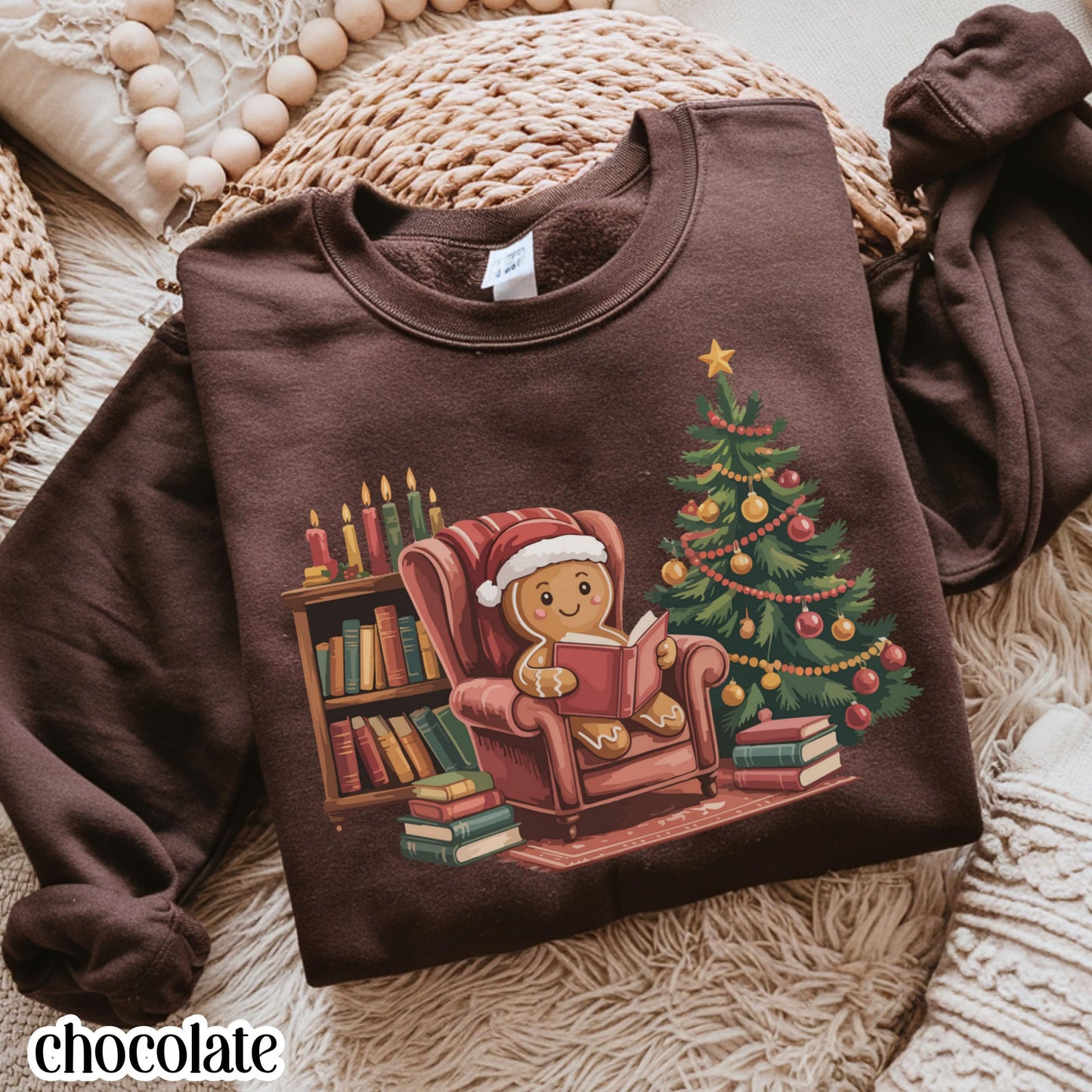 Gingerbread Book Reader Christmas Sweatshirt