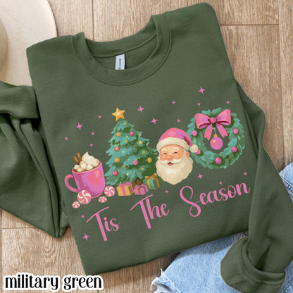 Tis The Season Pink Santa & Hot Cocoa Sweatshirt