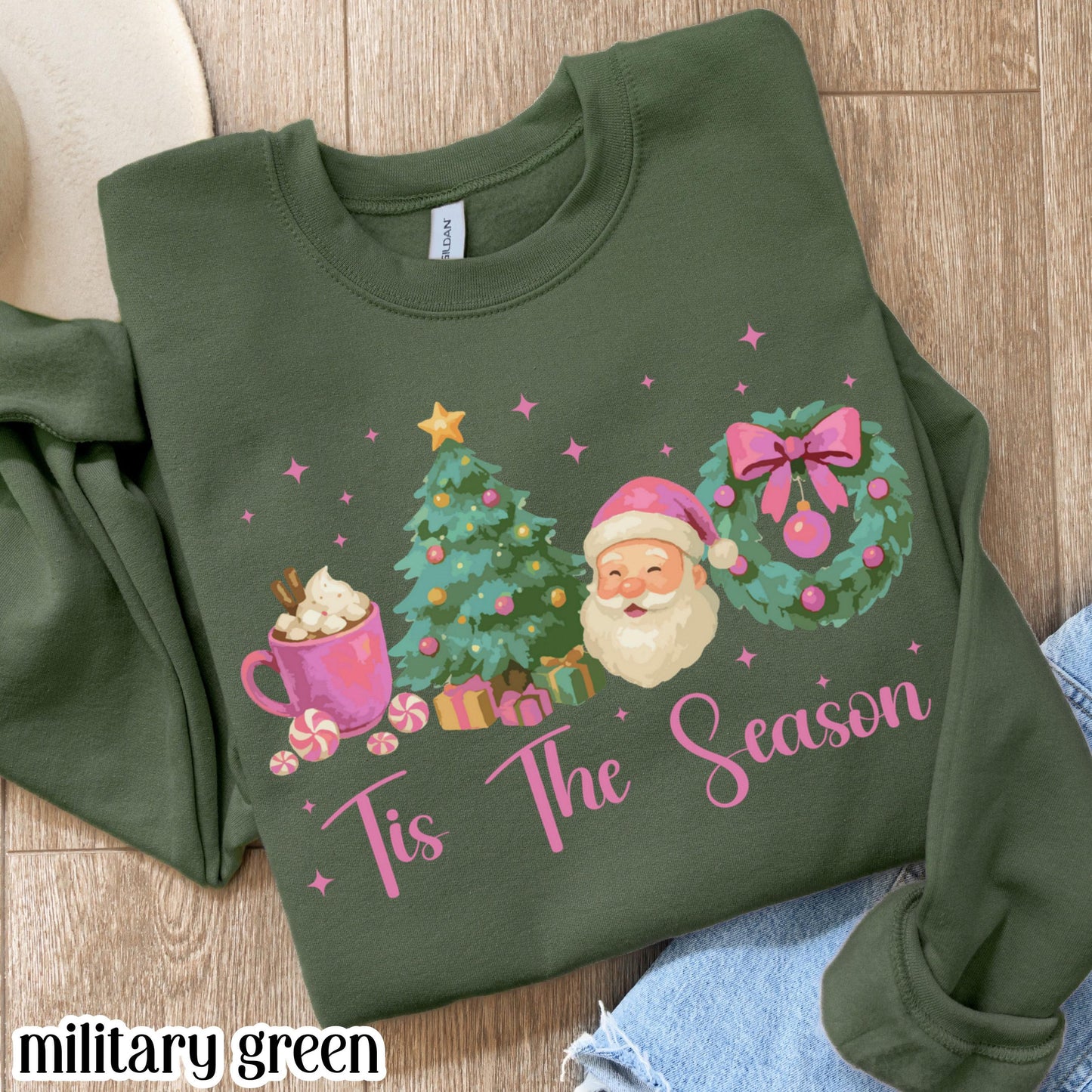Tis The Season Pink Santa & Hot Cocoa Sweatshirt