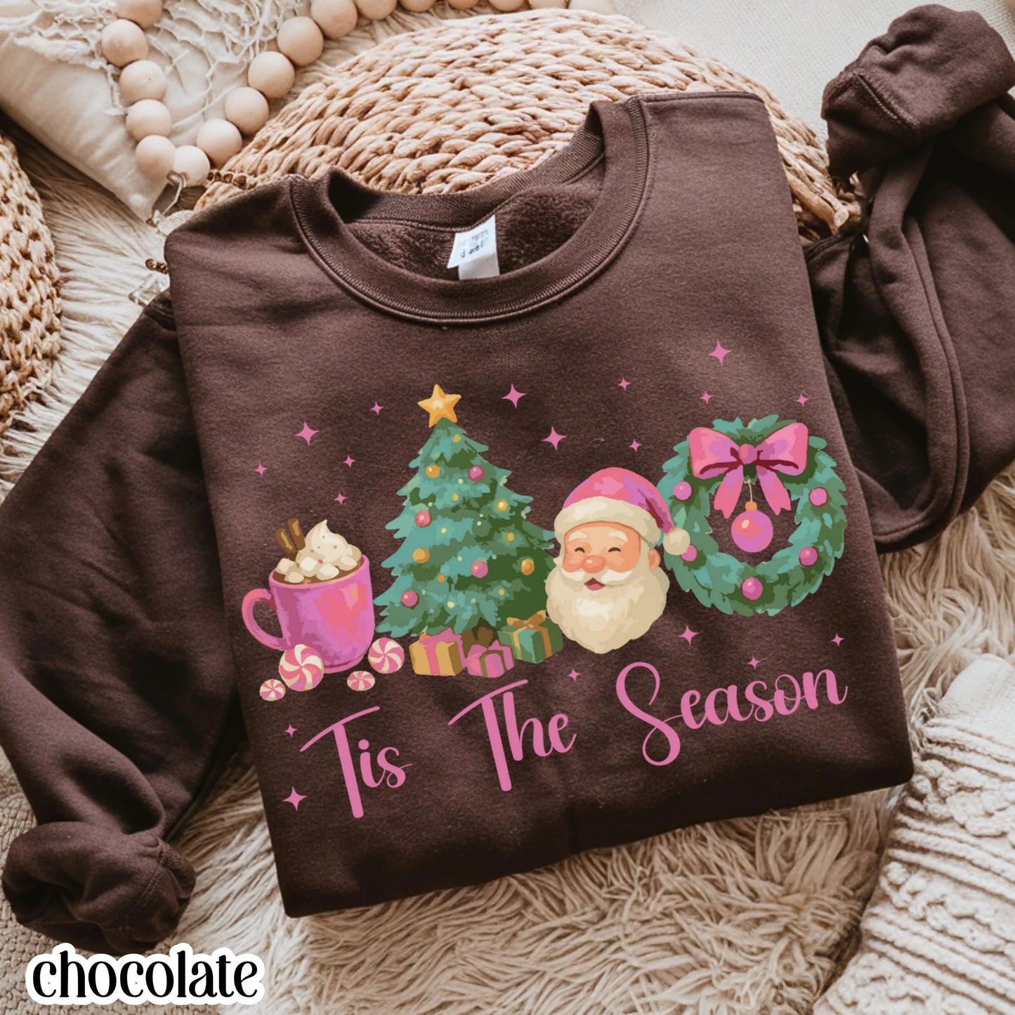 Tis The Season Pink Santa & Hot Cocoa Sweatshirt