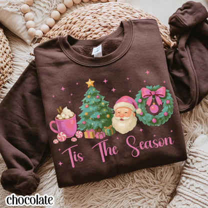 Tis The Season Pink Santa & Hot Cocoa Sweatshirt