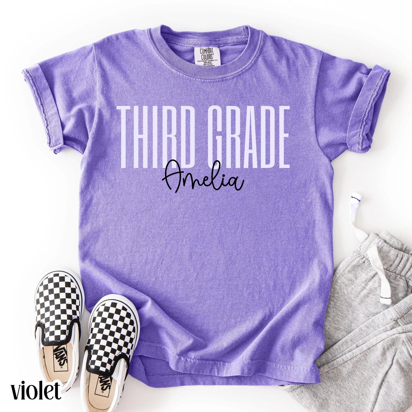 Youth Custom Comfort Colors Shirt Second Grade 2nd 3rd 4th 5th Grade School TShirt Personalaized Youth Tee Back To School Grade Level Tee