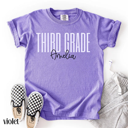 Youth Custom Comfort Colors Shirt Second Grade 2nd 3rd 4th 5th Grade School TShirt Personalaized Youth Tee Back To School Grade Level Tee