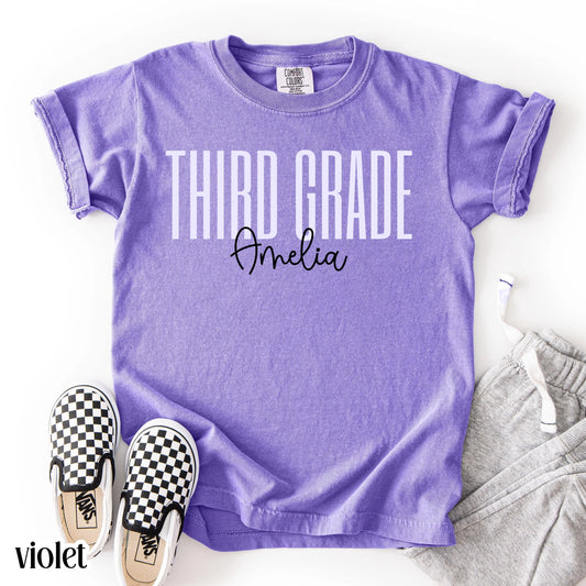 Youth Custom Comfort Colors Shirt Second Grade 2nd 3rd 4th 5th Grade School TShirt Personalaized Youth Tee Back To School Grade Level Tee