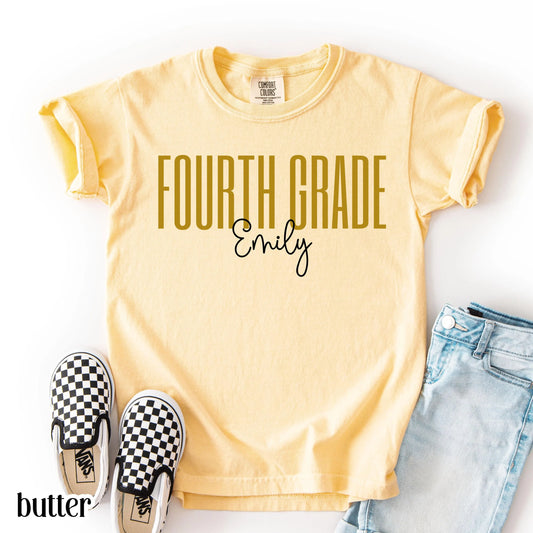 Youth Custom Comfort Colors Shirt Second Grade 2nd 3rd 4th 5th Grade School TShirt Personalaized Youth Tee Back To School Grade Level Tee
