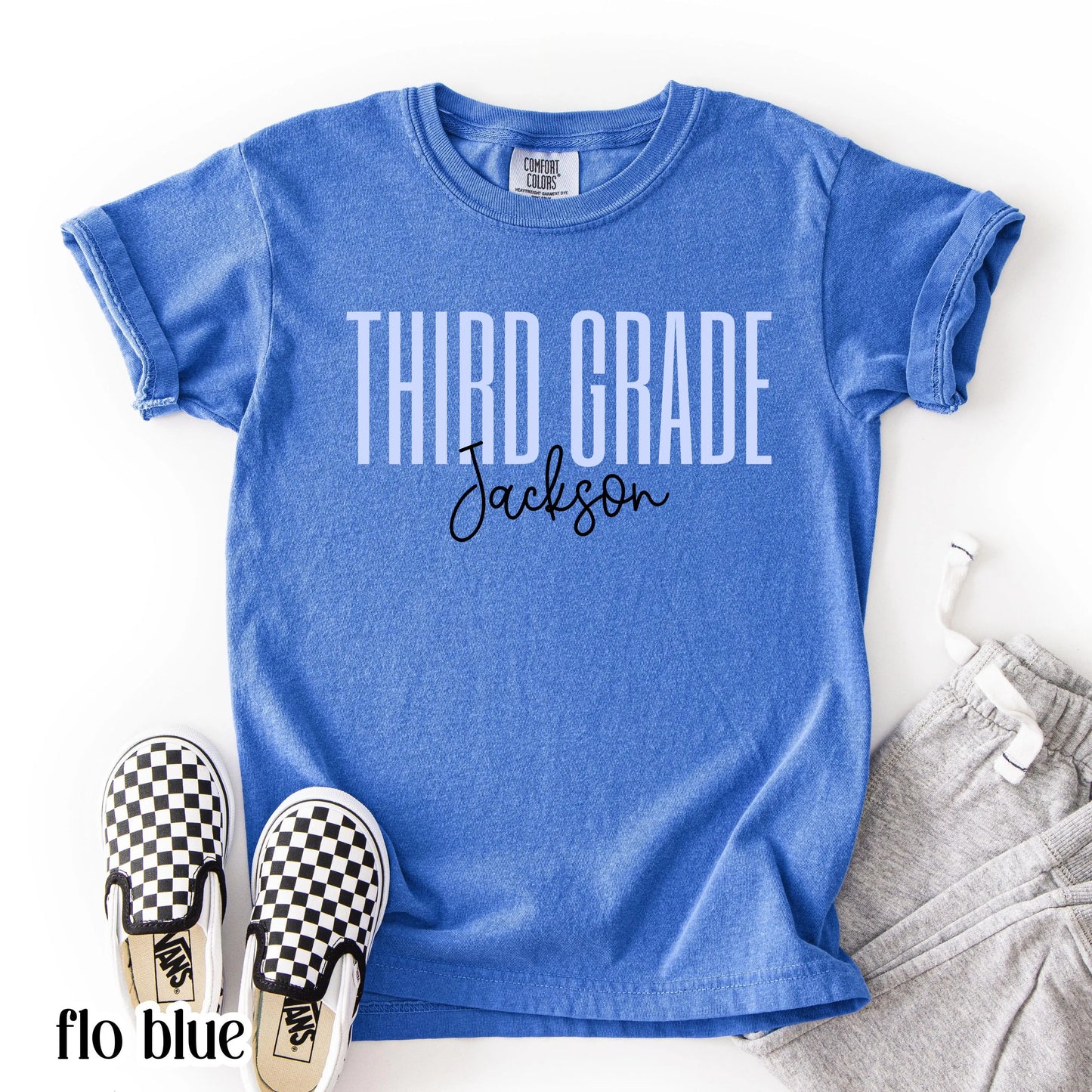 Youth Custom Comfort Colors Shirt Second Grade 2nd 3rd 4th 5th Grade School TShirt Personalaized Youth Tee Back To School Grade Level Tee