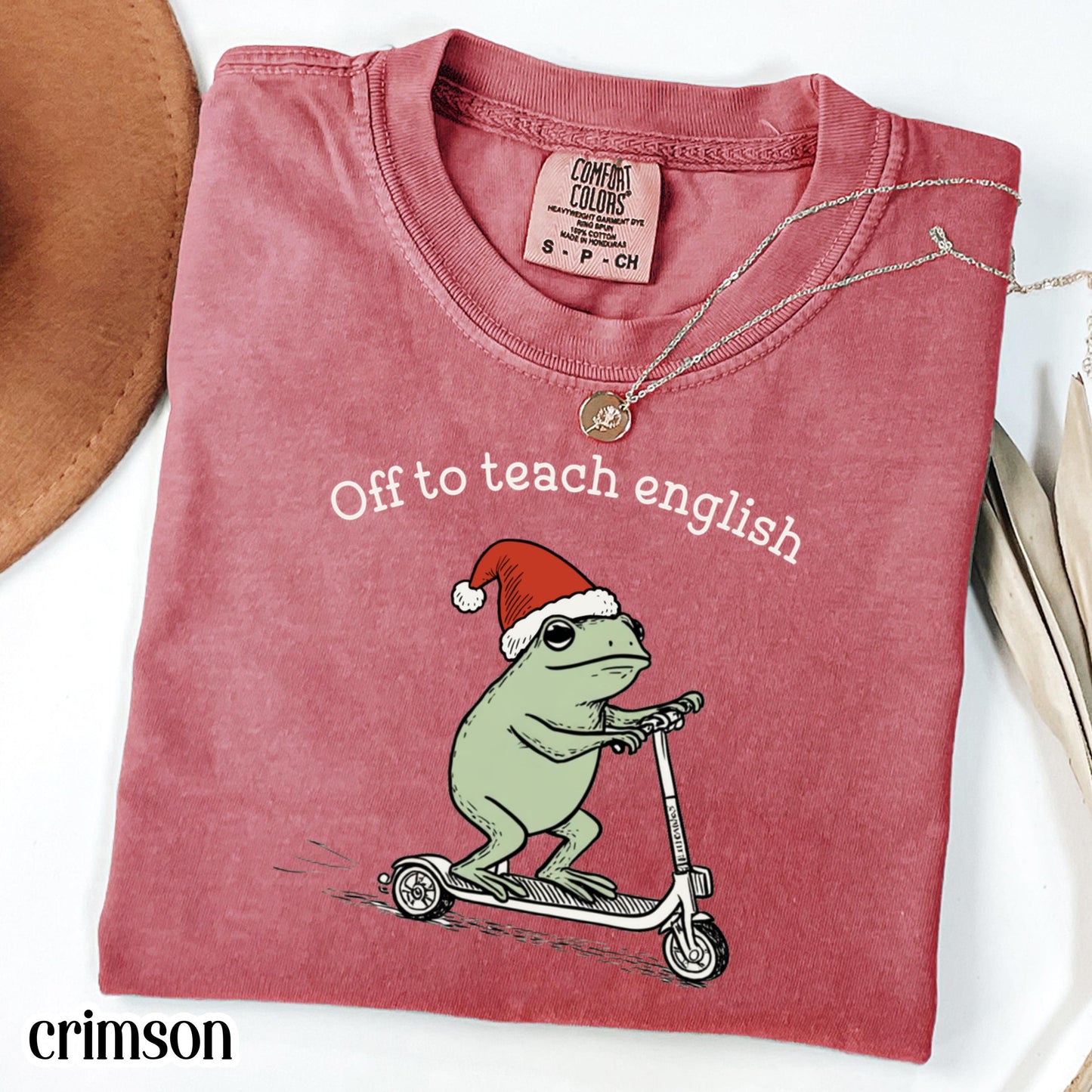 Christmas English Teacher Comfort Colors Shirt Teaching Literature Tee High School Teacher TShirt Funny Frog Scooter Gift English Teacher