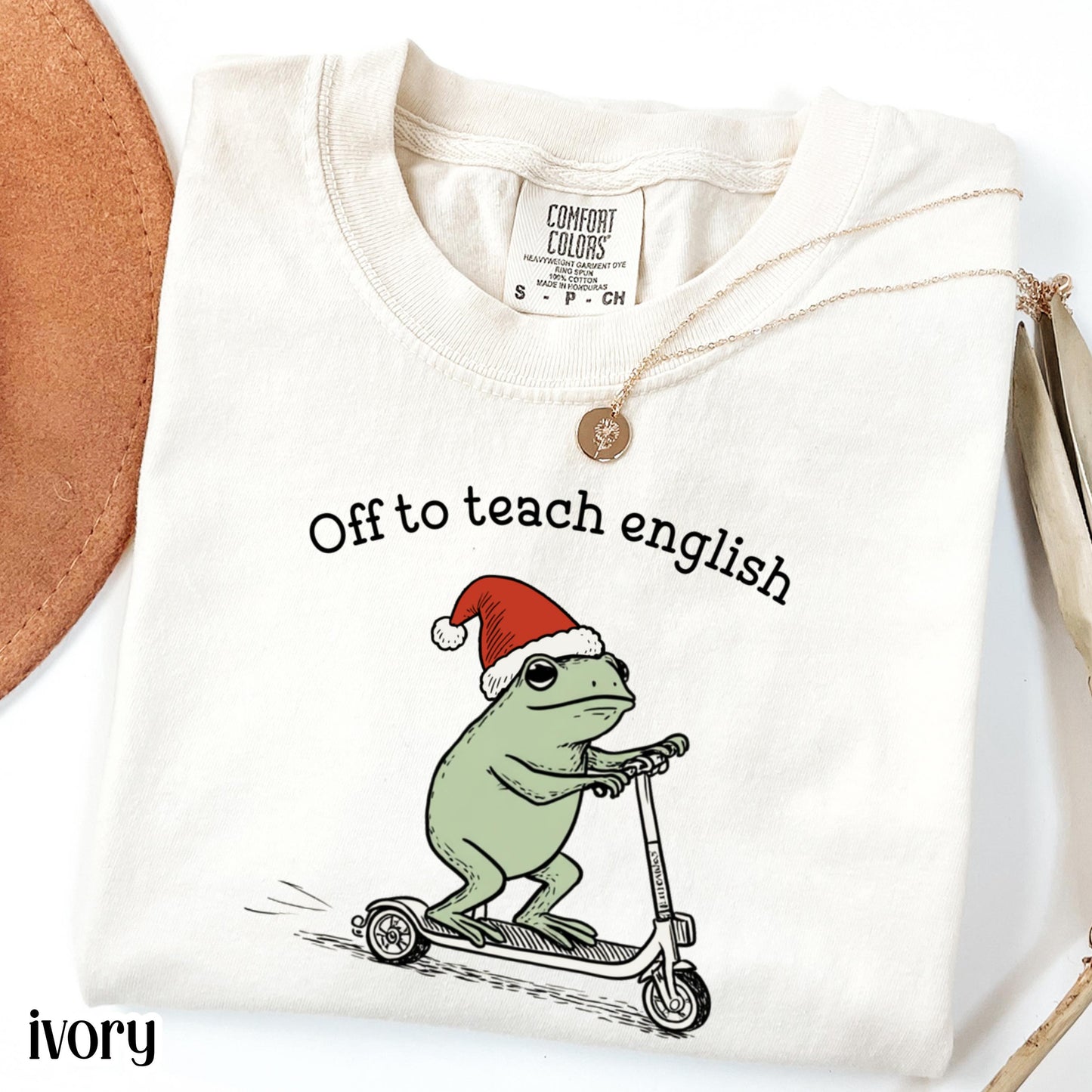 Christmas English Teacher Comfort Colors Shirt Teaching Literature Tee High School Teacher TShirt Funny Frog Scooter Gift English Teacher