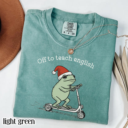 Christmas English Teacher Comfort Colors Shirt Teaching Literature Tee High School Teacher TShirt Funny Frog Scooter Gift English Teacher