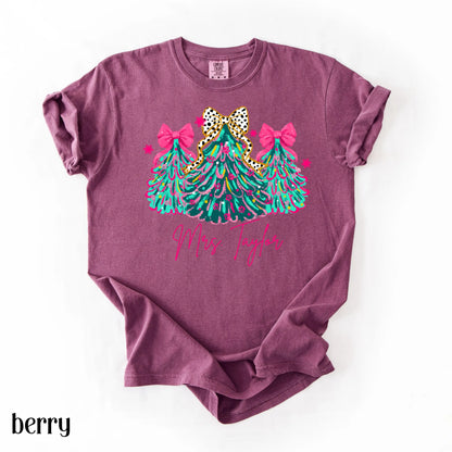 Christmas Teacher Comfort Colors Shirt Christms Tree Bow Holiday Custom Preschool Tee Kindergarten Xmas Tshirt First Grade Name T-Shirt