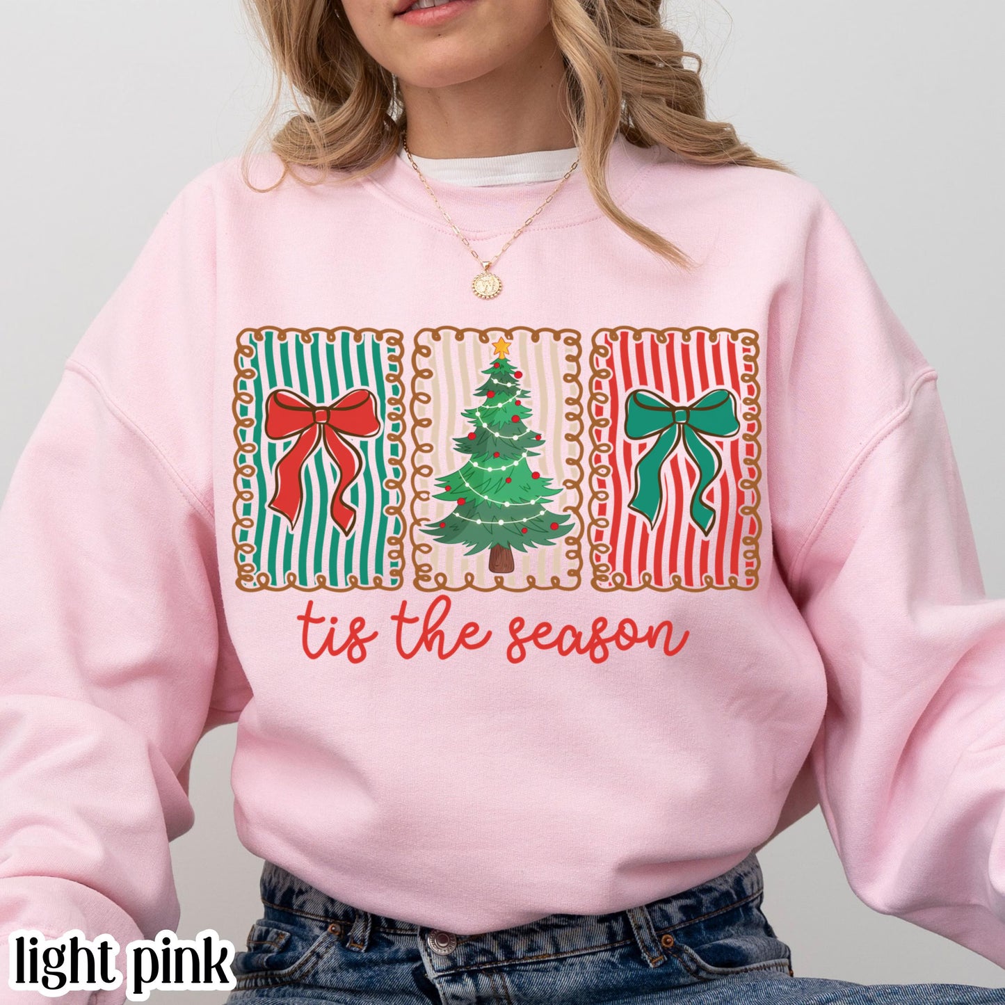Tis The Season Bow & Stripe Christmas Sweatshirt