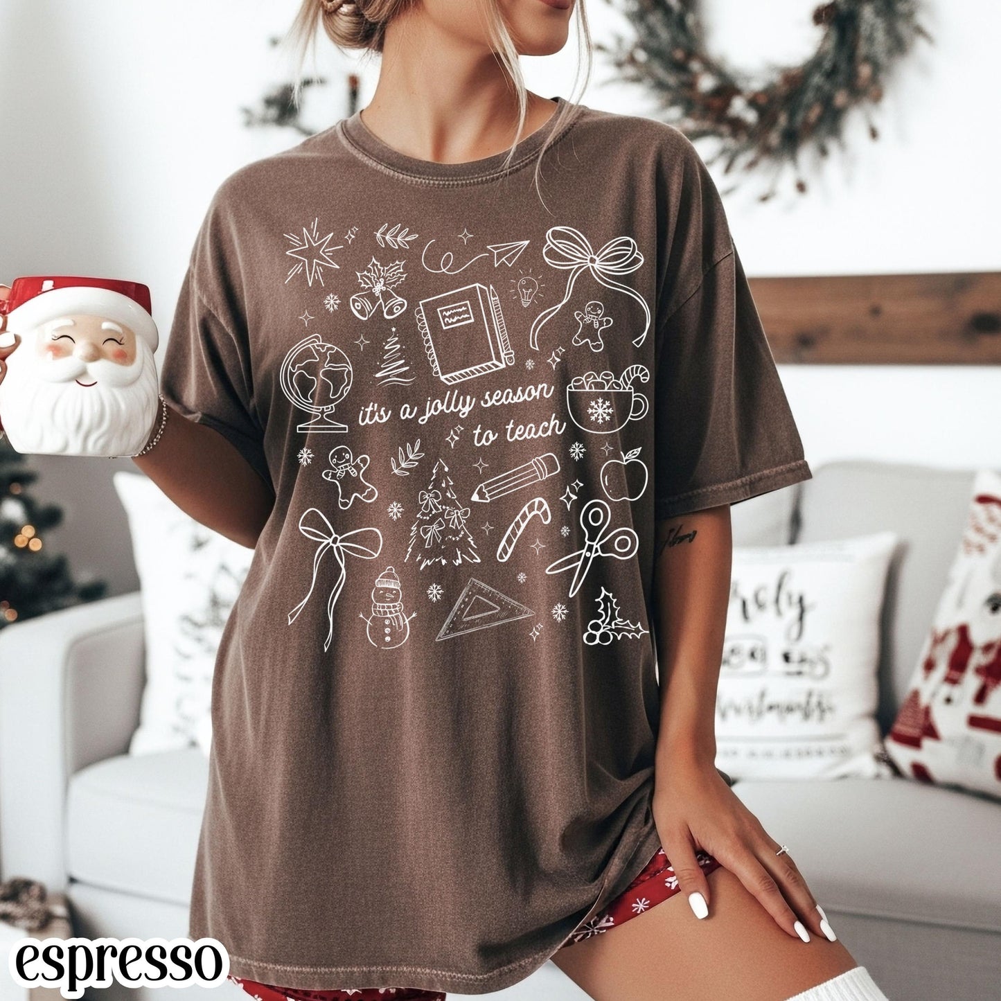 Teacher Christmas Comfort Colors Shirt Preschool Teach Tshirt Kindergarten 1st Grade Holiday Season Tee Festive Xmas Tee T-shirt Gift Women
