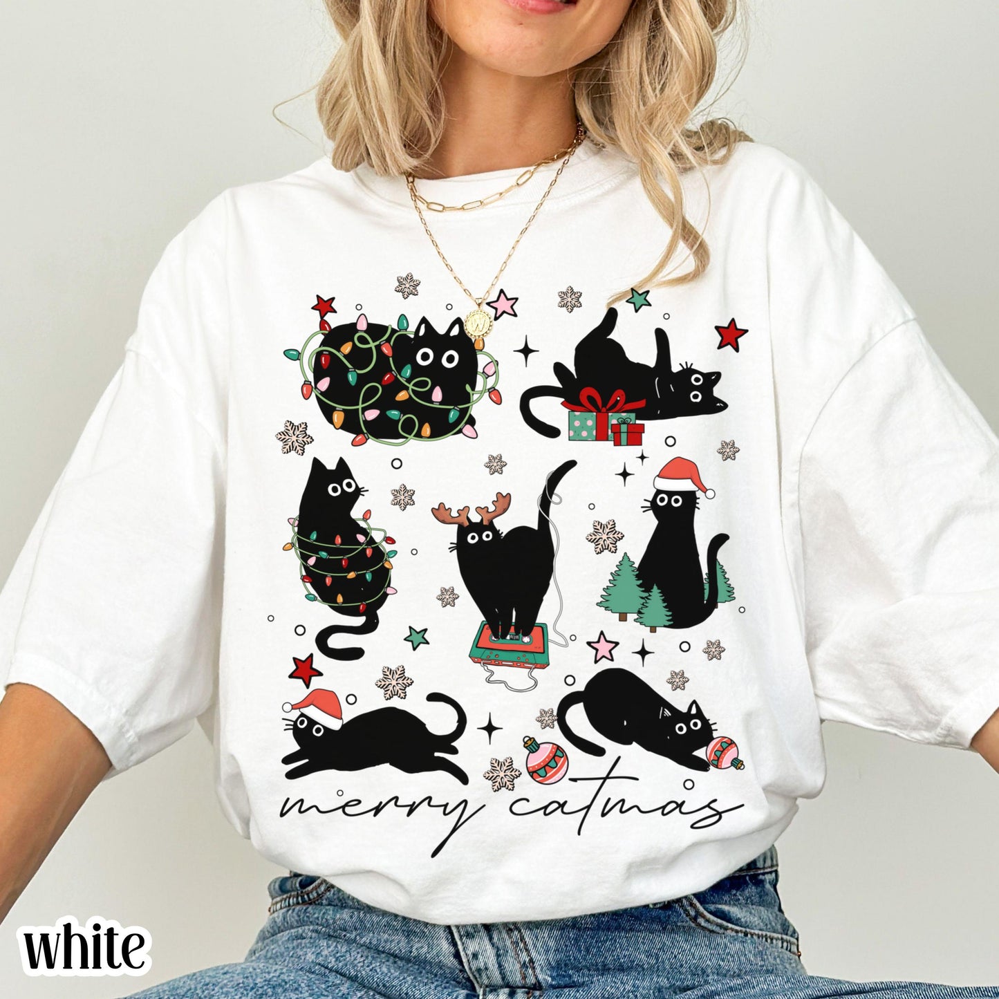 Funny "It's Fine" Christmas Cat Comfort Colors Tee