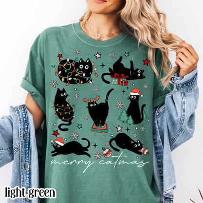Funny "It's Fine" Christmas Cat Comfort Colors Tee