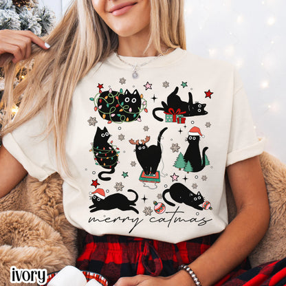 Funny "It's Fine" Christmas Cat Comfort Colors Tee