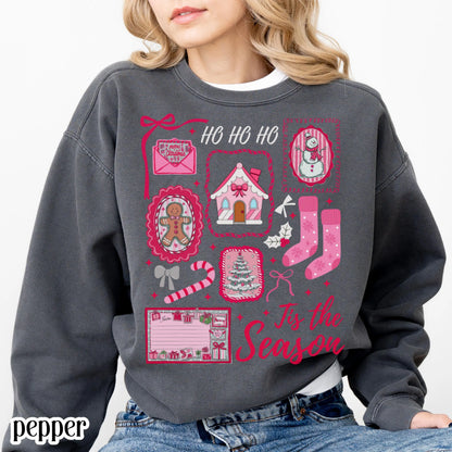 Pink Candy Cane Bow & Santa Comfort Colors Sweatshirt