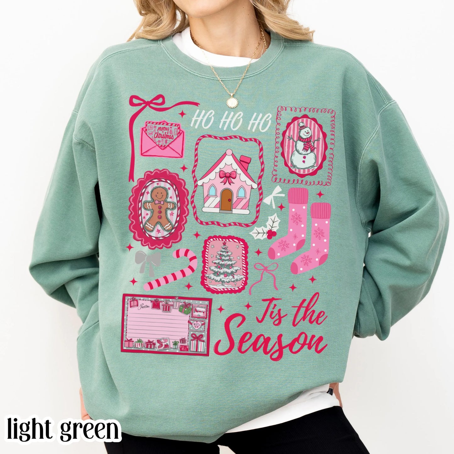Pink Candy Cane Bow & Santa Comfort Colors Sweatshirt