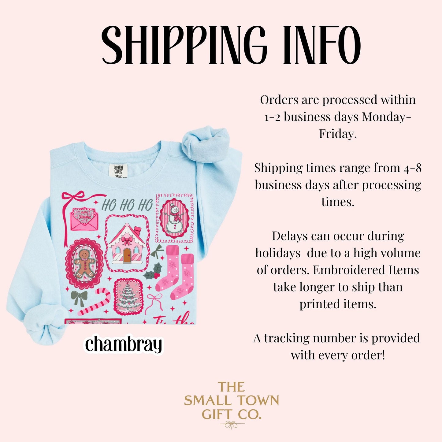 Pink Candy Cane Bow & Santa Comfort Colors Sweatshirt