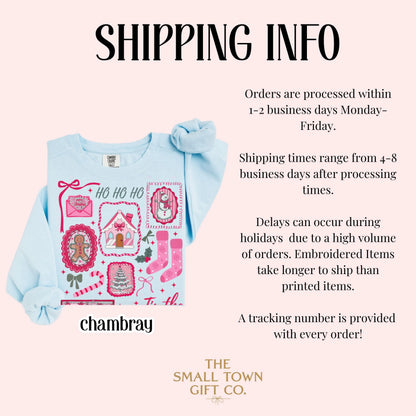 Pink Candy Cane Bow & Santa Comfort Colors Sweatshirt
