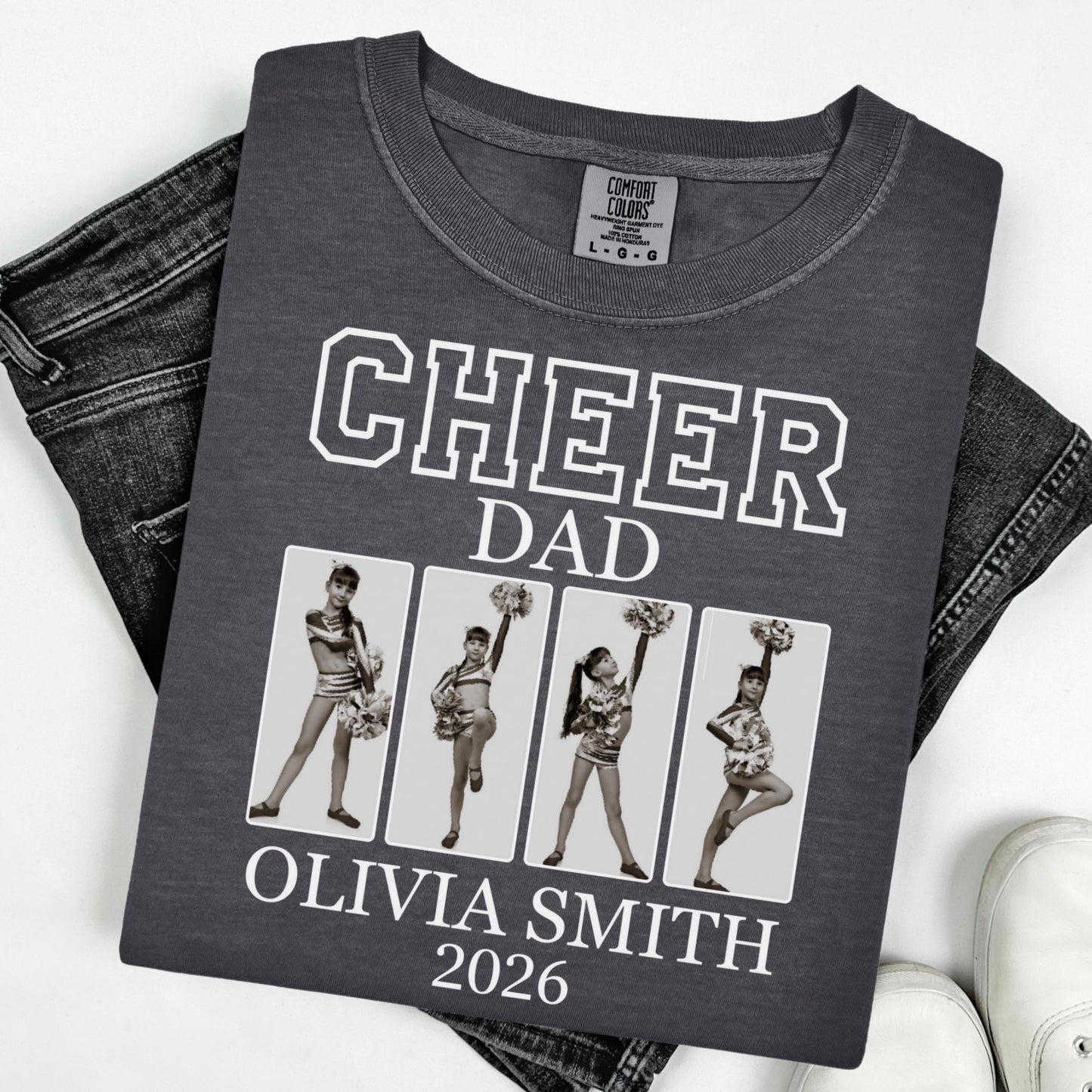 Cheer Dad Comfort Colors Shirt Custom Photo Dad Game Day Tee Father High School Cheerleading Team Shirt Cheerleader Competition for Dad