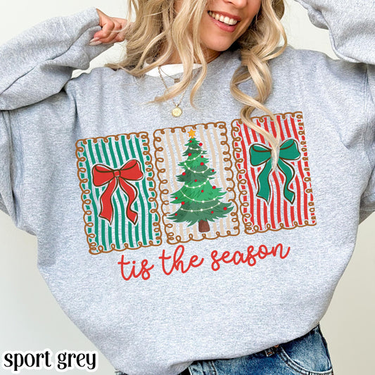 Tis The Season Bow & Stripe Christmas Sweatshirt