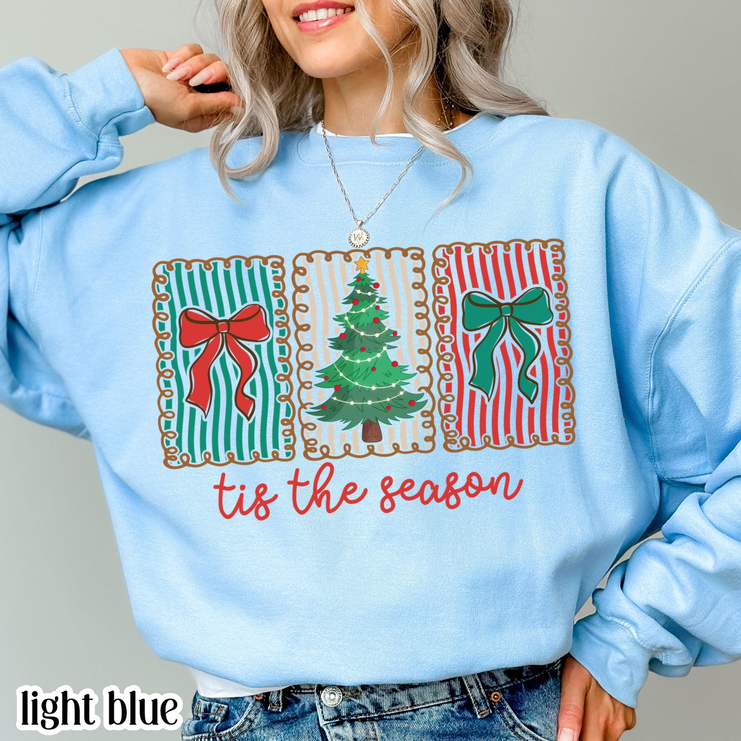 Tis The Season Bow & Stripe Christmas Sweatshirt
