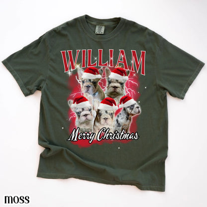 Custom Christmas Pet Photo 90s Bootleg Comfort Colors Tee