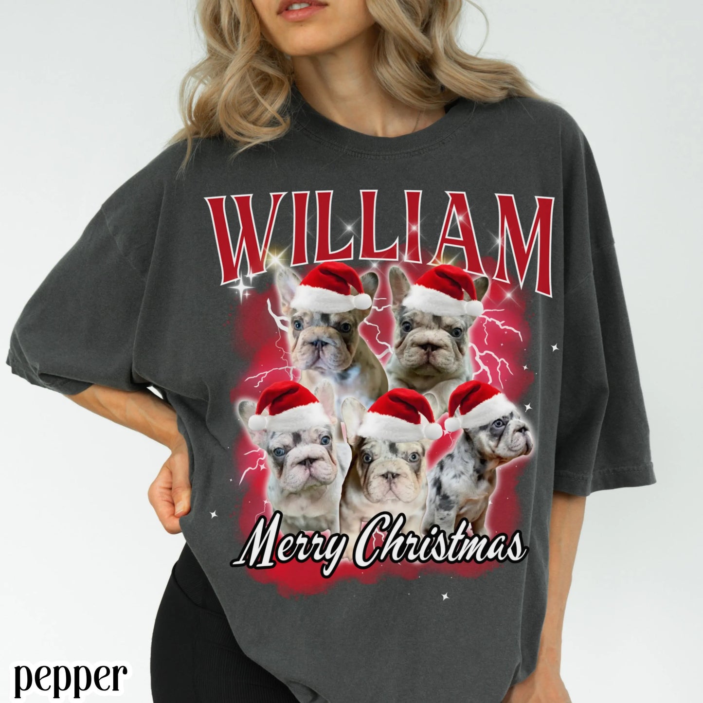 Custom Christmas Pet Photo 90s Bootleg Comfort Colors Tee