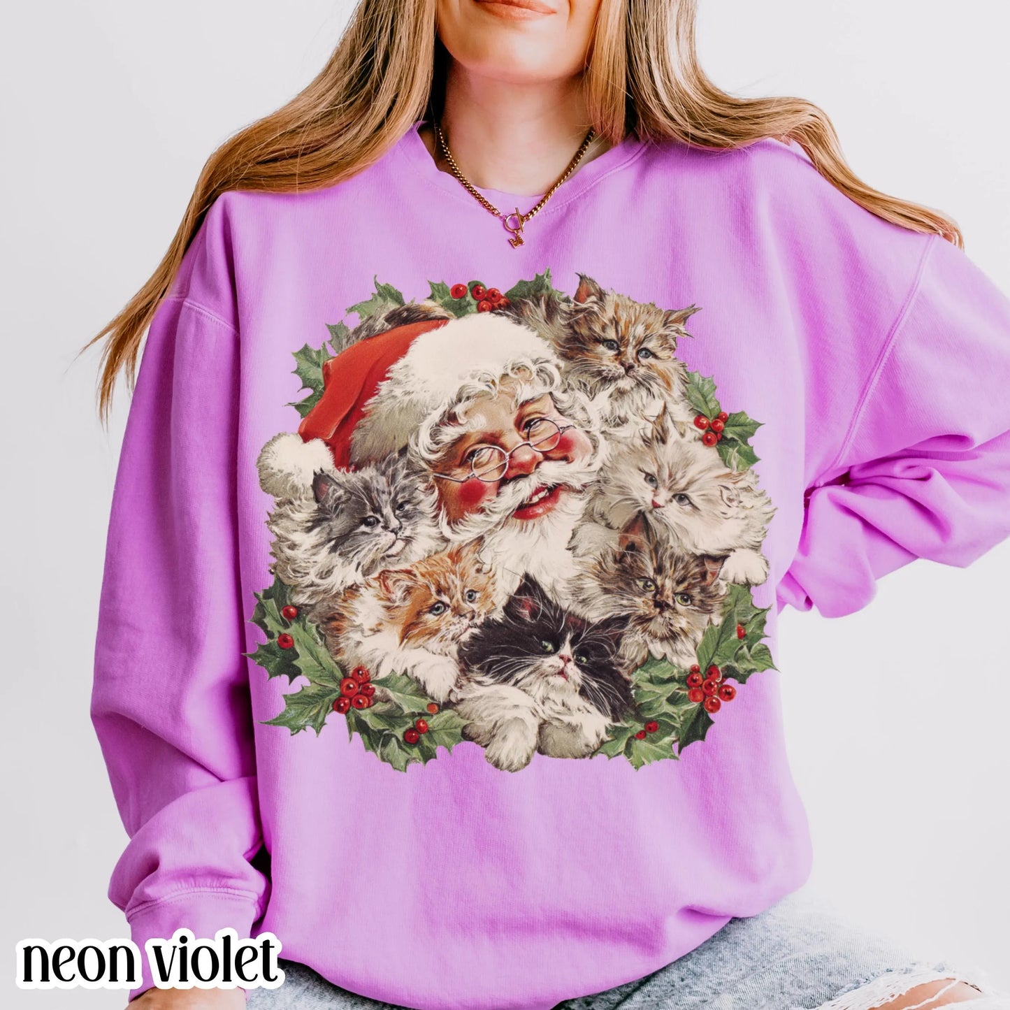 Santa Claus Kittens Comfort Colors Sweatshirt